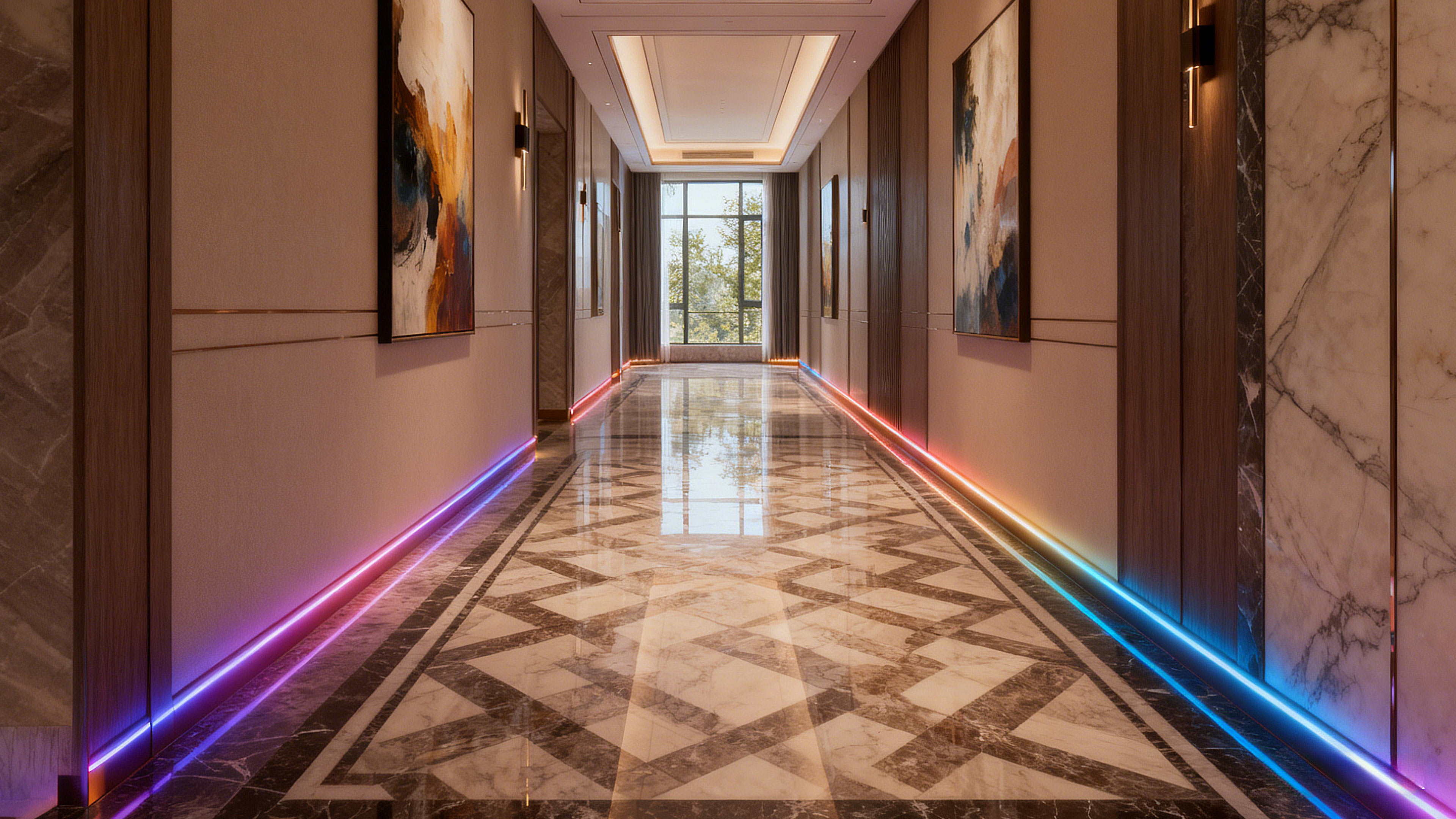 High-end interior decoration scene featuring Mrs. Alu aluminum wall systems and decorative profiles